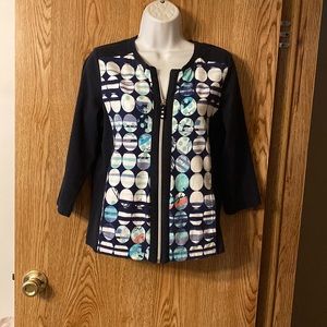 Opaque Casual Sweater Black Zipper Front Color Block